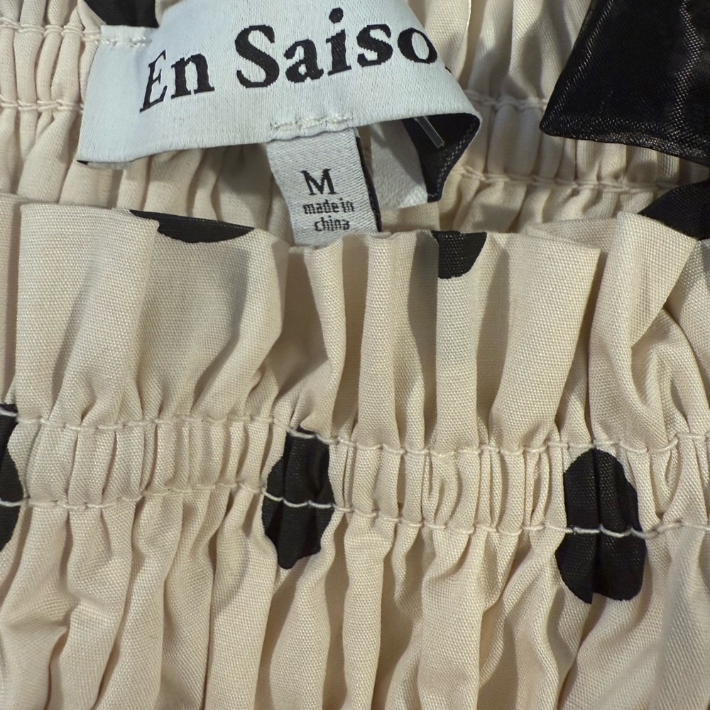 En Saison,  NWT Polka Dot Smocked Midi Dress Bow Strap Pockets, Size M - Picture 2 of 13